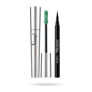 Pupa Mascara Vamp! (Colore Military Green) + Eyeliner Skinny Liner (Colore Extra Black) - Ciglia dal Volume smisurato e intensificate con Penna ultra slim, Tratto facile e super sottile