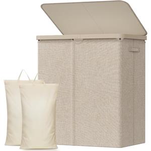 Lifewit Cesto Portabiancheria, Cesta Panni Sporchi con coperchio, Laundry Basket con Plastica Manici, Porta Biancheria Sporca per Bagno, Lavanderia, Camera da Letto, 145 L, Beige