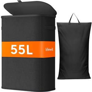 Lifewit Cesto Portabiancheria, Cesta Panni Sporchi con coperchio, Laundry Basket con Plastica Manici, Porta Biancheria Sporca per Bagno, Lavanderia, Camera da Letto, 55 L, Nero