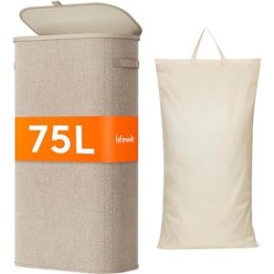 Lifewit Cesto Portabiancheria, Cesta Panni Sporchi con coperchio, Laundry Basket con Plastica Manici, Porta Biancheria Sporca per Bagno, Lavanderia, Camera da Letto, 75 L, Beige