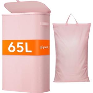 Lifewit Cesto Portabiancheria, Cesta Panni Sporchi con coperchio, Laundry Basket con Plastica Manici, Porta Biancheria Sporca per Bagno, Lavanderia, Camera da Letto, 65 L, Rosa