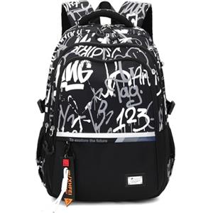 Amythe Zaino Scuola Superiore e Media per Ragazzi, Zainetto Università Leggero e alla Moda, Zaini Uomo Pc 16 Pollici, Borsa Scuola Casual per Adolescenti -Nero