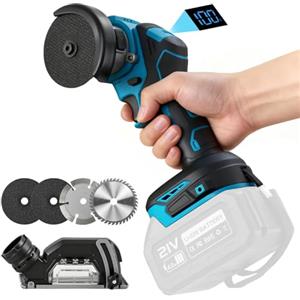 Roadtime Smerigliatrice Angolare a Batteria 3'' per Makita 18V (senza Batteria) | 16800 rpm, Mini Smerigliatrice Brushless, Display Digitale, 2 Dischi Abrasivi, 2 da Taglio, Protezione, Guanti