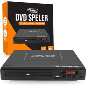 Premes Lettore DVD nero con HDMI, cavo AV e telecomando - lettore multimediale Full HD 1080p, lettore multi-formato per DVD, CD, MP3 e MPEG4 - dispositivo USB plug & play - lettore DVD e CD portatile