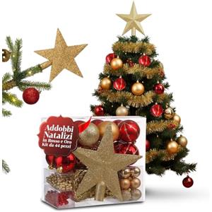 Avilia Addobbi Natalizi, Rosso e Oro, 44 Pezzi | Albero e Casa, Palline e Forme Varie, Finiture Lucide e Opache, Facili da Appendere e Infrangibili, Natale Luminoso