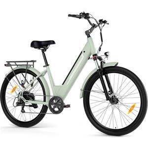 Junglor Bici elettrica donna 250 W Motore, Pneumatici da 27.5 E-bike Per Pendolari Urbani, 36V 15.6Ah Batteria Rimovibile, Autonomia di 100 km, 7 Velocità, Freni a disco meccanici, E-Bike per Adulti