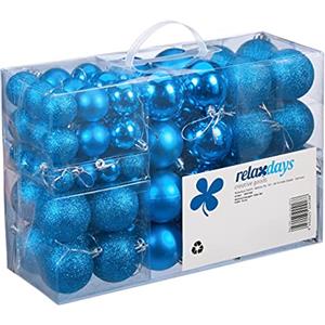 Relaxdays Palline di Natale, Set da 100, Addobbi Natalizi, Opache, Lucide, Glitterate, ∅ 3,4 e 6 cm, Deco, Blu-Petrolio