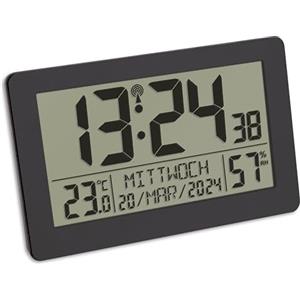 TFA Dostmann Orologio digitale radiocontrollato da parete, 60.2557.01, con allarme, ampio display, con indicazione della temperatura, data, giorni della settimana anche in italiano