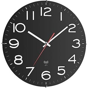 TFA Dostmann Orologio da parete analogico radiocomandato, 60.3509, orologio da parete per cucina, con vetro, grande, nero