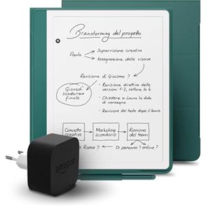 Amazon Kindle Scribe 64 GB + Custodia in pelle di prima qualità verde smeraldo + Caricatore da 9 W
