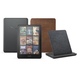 Amazon Kindle Paperwhite Signature Edition (versione 2024) da 32 GB senza pubblicità, una custodia in pelle Amazon Premium e un dock di ricarica wireless Made for Amazon