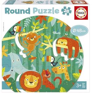 Educa - Round Puzzle La Giungla. Puzzle Rotondo per Bambini. 28 pezzi. +3 anni (18906)