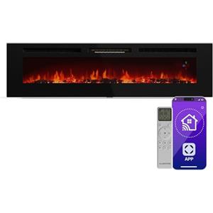 KLARSTEIN Galeras Smart - Camino Elettrico da Parete, 1800W, Fiamma LED Realistica, Controllo con App & Telecomando, Colori & Luminosità Regolabili, Protezione dal Surriscaldamento