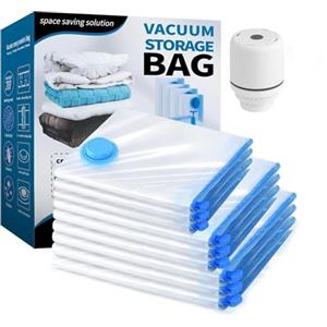 JINER Sacchetti Sottovuoto Vestiti con Pompa Elettrica, 9 Pezzi di Buste Sottovuoto Vestiti (3 jumbo, 3 medi, 3 piccoli), Sacchi Sottovuoto Piumoni per Coperte, Piumino, Cuscini, Trapunte, Viaggi