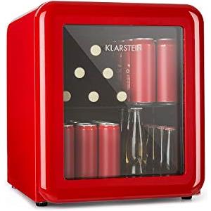KLARSTEIN Frigorifero PopLife di Klarstein - mini bar, frigorifero retrò, 0-10°C, solo 39 dB, 48 L, ecologico, porta a doppio vetro, design retrò, rosso