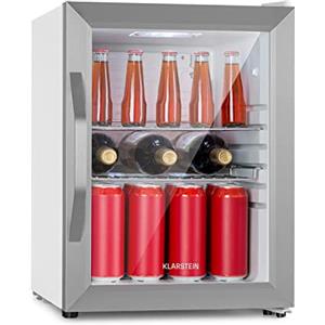 KLARSTEIN Beersafe Crystal White - Frigorifero per birra, frigorifero per bevande con sportello di vetro, frigorifero per bottiglie da 33 litri