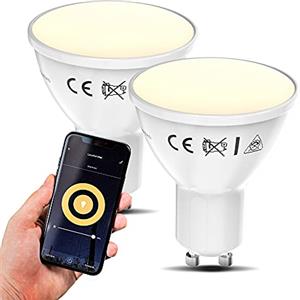 B.K.Licht Lampadine LED smart GU10, dimmerabili con App smartphone, luce calda 2700K, adatte al controllo vocale, 2 lampadine Wi-Fi, 5.5W 350Lm, attacco da faretto GU10