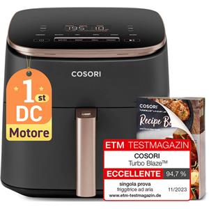 Cosori FRIGGITRICE AD ARIA Turbo Blaze Chef Edition, 1725 W, 6 Litri, Motore Tecnologia DC, 9 Funzioni, fino a 230 °C, Ricettario, 5 Velocità della Vento