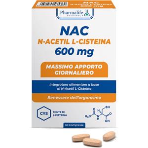 Pharmalife Research NAC 600 mg - 60 Compresse | N-Acetil L-Cisteina ad Alto Dosaggio per Benessere e Difese Immunitarie