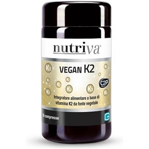 Nutriva Vegan K2 - Integratore Alimentare con Vitamina K2 Vegetale per Ossa e Coagulazione - 30 Compresse