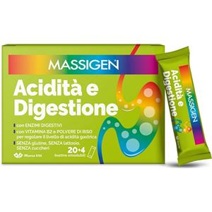 Marco Viti Massigen Acidità e Digestione - Integratore Alimentare con Enzimi Digestivi, Vitamina B2 e Polvere di Riso, 24 Stickpack
