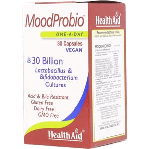 HealthAid MoodProbio - Integratore Probiotico con 8 Ceppi Batterici e Fruttooligosaccaridi, 30 Capsule