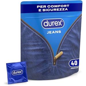 Durex Settebello Jeans, Preservativi Durex Classici, Formato Convenienza, Vestibilità Regular, 40 Profilattici