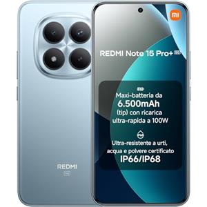 XIAOMI Redmi Note 15 Pro+ 5G, Smartphone 8+256GB, Batteria massiccia da 6500 mAh, IP66/IP68, Nuova fotocamera 200 MP, Display AMOLED da 6,83", Blu Ghiacciaio, Garanzia 2 anni, Caricatore non incluso