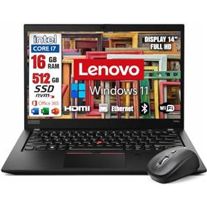 Lenovo GREEN EDITION T480s, Pc portatile Intel Core i7-8th Pronto All'Uso office 365, Notebook Con Display HD da 14, Ram 16Gb, SSD nvme 512 GB, Garanzia Italiana con mouse wireless in omaggio