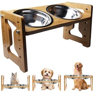 Behogan Ciotola per cani rialzata, regolabile in altezza, con 2 ciotole in acciaio inox per cani e gatti