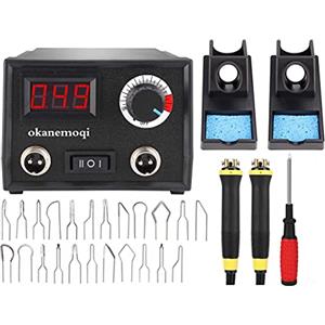 okanemoqi Pirografo per Legno, Kit professionale per pirografia da 60 W Kit per pirografia digitale regolabile con punte per pirografia da 23 pezzi Bruciatore a legna per principianti e adulti