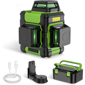 Huepar Livella Laser Autolivellante 3x360°,Huepar 45m Livello Laser Verde 12 Linee con Modalità Impulso per esterni,3D Linea a Croce Orizzontale/Verticale con Base Magnetico, 4000mAh Batteria al Litio HM03CG