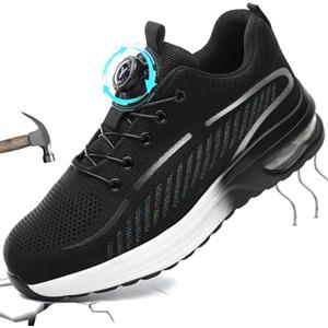 YEKOYIOO Scarpe Antinfortunistiche Uomo Donna Scarpe da Lavoro Leggere,Traspiranti Comode Scarpe da Costruzione Antiscivolo Scarpe con Punta in Acciaio Bottone Rotante Oro 46 EU