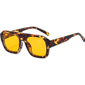 LJCZKA Retrò Oversize Quadrati Occhiali da Sole per donna Uomo Moda Rettangolari Flat Top Occhiali da Vista anni '90 Protezione UV400 (LeopardoArancio)