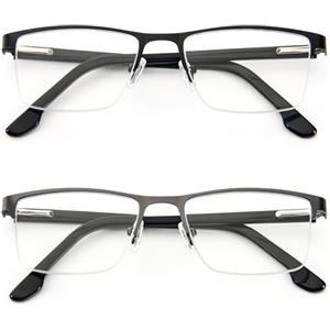 kollyseek 2 Pack Occhiali Da Lettura Confezione da per uomo e Donna Anti Luce Blu unisex, vintage Grigio, nero, blu (+3.0, nero Grigio)