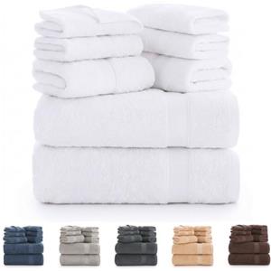 Todocama - Set di 8 asciugamani da bagno 100% cotone (550 gsm) extra morbidi, ad alto assorbimento e asciugatura rapida, 2 asciugamani da bagno, 2 mani e 4 facciali (bianchi)