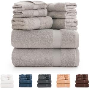 Todocama - Set di 8 asciugamani da bagno 100% cotone (550 gsm) extra morbidi, ad alta assorbimento e asciugatura rapida, 2 asciugamani da bagno, 2 mani e 4 facciali (grigio chiaro)