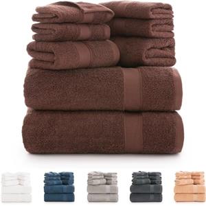 Todocama - Set di 8 asciugamani da bagno 100% cotone (550 gsm) extra morbidi, ad alto assorbimento e asciugatura rapida, 2 asciugamani da bagno, 2 mani e 4 facciali (cioccolato)