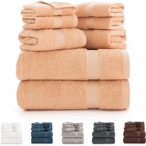 Todocama - Set di 8 asciugamani da bagno 100% cotone (550 gsm) extra morbidi, ad alta assorbimento e asciugatura rapida, 2 asciugamani da bagno, 2 mani e 4 facciali (beige)