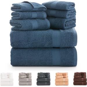 Todocama - Set di 8 asciugamani da bagno 100% cotone (550 gsm) extra morbidi, ad alto assorbimento e asciugatura rapida, 2 asciugamani da bagno, 2 mani e 4 facciali (blu marino)