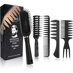 DUAIU Pettine Uomo,5Pcs Pettine Capelli Uomo,Spazzola Capelli Ricci,Spazzola Piatta,Resistente AI Calore Spazzola Ricci Styling,Pettine Denti Larghi per L'asciugatura a Soffio,Taglio,Slick Back