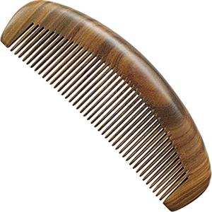 COSFAN Pettine per capelli in legno di sandalo verde, fatto a mano, a denti fini, semicircolare e a forma di luna, per capelli ricci e lunghi lisci, pettine in legno naturale, per donne e uomini