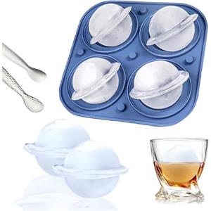 FainFun - Stampo per cubetti di ghiaccio 3D in silicone, grande con coperchio, riutilizzabile, per ghiaccio, whisky, cocktail, succo di frutta (1, blu 4)