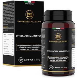 Evolvendo Nutrition - Integratore Alimentare con Glucomannano, L-Carnitina, Garcinia e Bromelina | Supporto al Metabolismo Energetico con Fibre ed Estratti Vegetali | 120 Capsule - Made in Italy