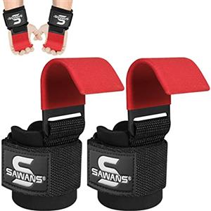 SAWANS - Coppia di cinghie per sollevamento pesi, con ganci antiscivolo, rivestimento in neoprene, imbottite, in acciaio solido, supporto per il polso, per palestra, per trazioni alla sbarra, per