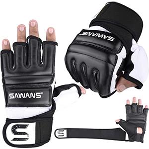 SAWANS Sacco da boxe Guanti da karate MMA Body Combat Taekwondo Allenamento Arte Marziale Combattimento Muay Thai (L, Nero)