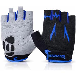 SAWANS Guanti da Ciclismo Mezze Dita per Bici da Strada di Montagna - Antiscivolo, Ammortizzatori Imbottiti e Traspiranti - MTB Sport Uomo Donna (Blu, S)