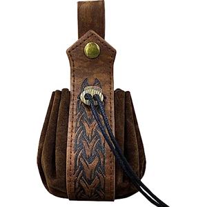 COSFAN Borsa medievale in finta pelle, marsupio vichingo, marsupio nordico retrò, borsa portatile con coulisse, borsa dadi per tiro con l'arco Costume da faire rinascimentale LARP (Brown B)