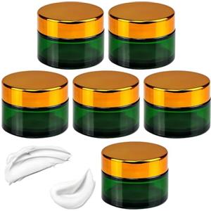 YANGWEN 6 Pezzi Vasetti Vetro Verde, Vasetti Barattoli per Crema 30ml Contenitore per Cosmetici Ricaricabili Barattoli Dispenser Crema Vuoti Barattoli per Cosmetici, Creme, Lozioni, Oli Essenziali