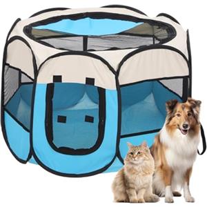 LUPATDY Recinto per Cani da Interno, Portatile Box Cani per Interno ed Esterni, Box Pieghevole per Cane e Gatti, Kennel Cane Piccolo, Gabbia per Gatto, Cucciolo Conigli,74 x 74 x 43 cm (Beige-Blu)